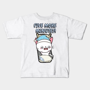 Lazy white cat cant get out of bed Kids T-Shirt